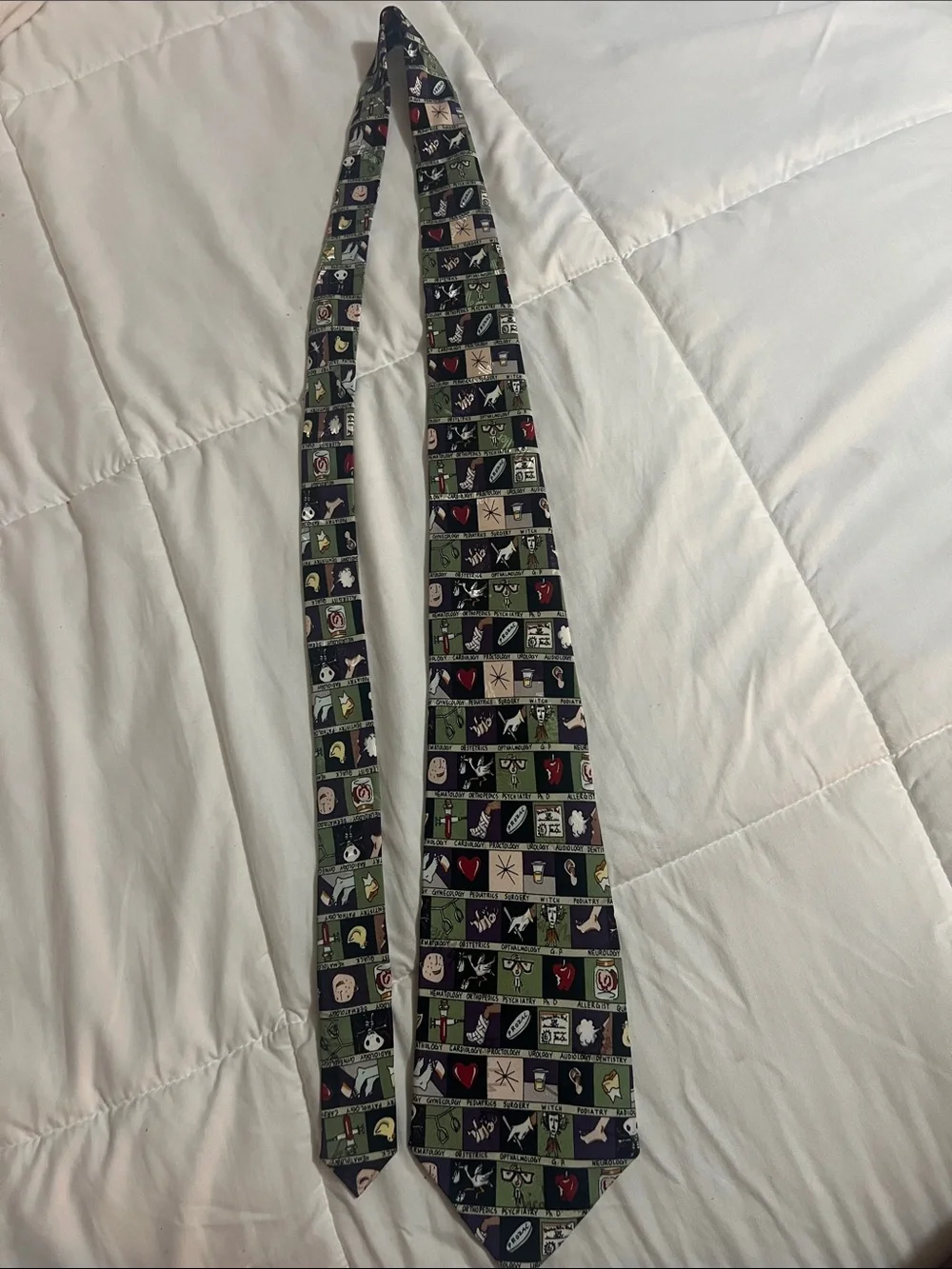 Nicole Miller Green Novelty Block-Pattern Tie w/ Pharmacist/Medical accents(#34)